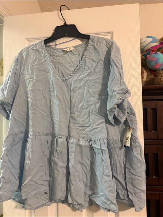 Terra & Sky Tops - Terra & Sky Light Blue V-Neck Blouse